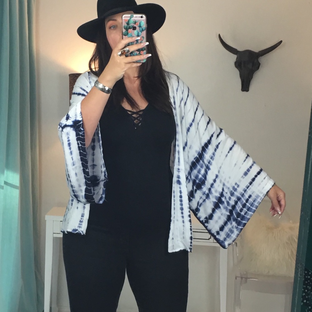 Tie-Dye Kimono Duster Statement Sleeve Duster 70s - Picture 4 of 8